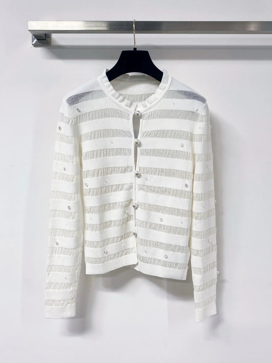 Women's Knitted Upper Sleeve Round Neck Button Top Spring and Autumn Fashion Casual Elegant Style 2671401