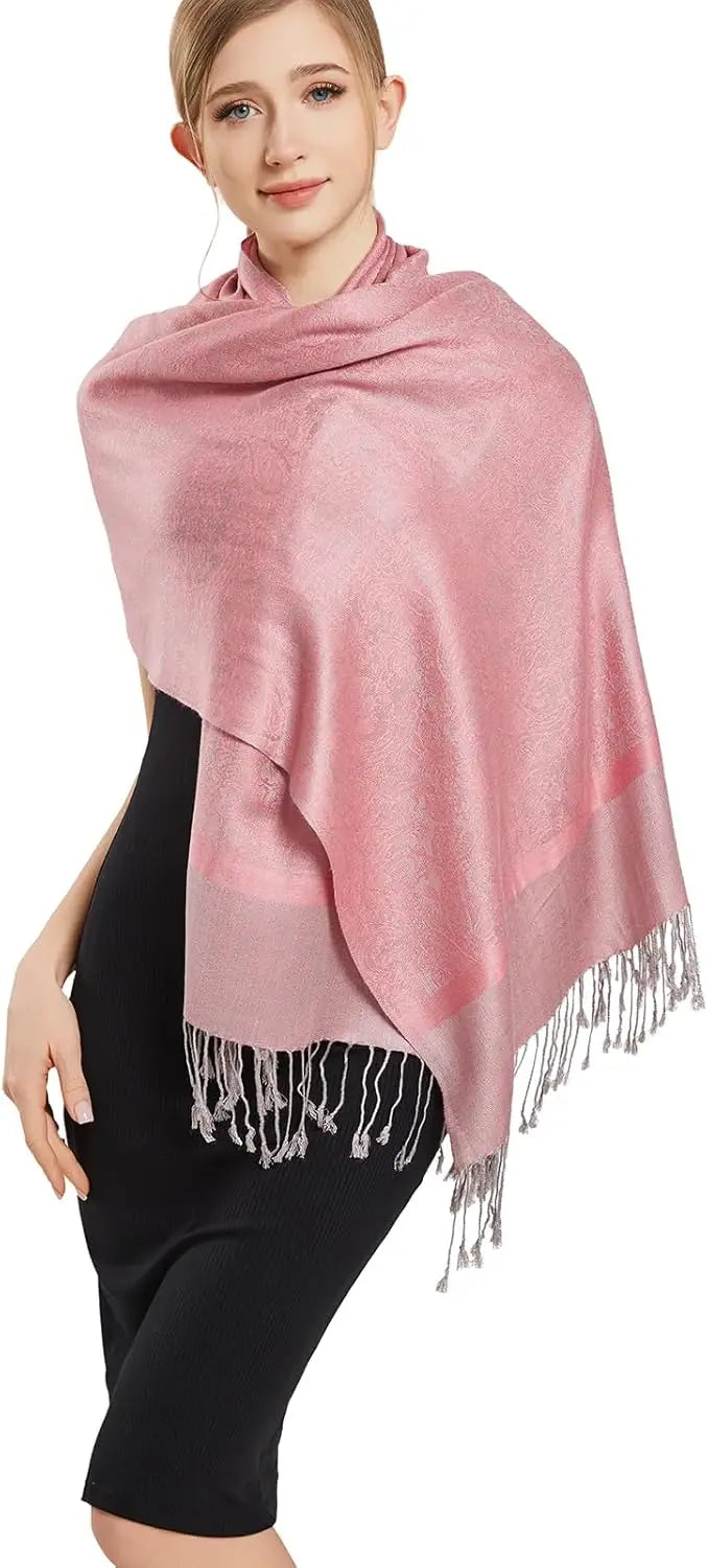 Silky Paisley Pashmina Shawl Scarf-Women's Soft Double-side Jacquard Pashminas Wrap for Evening Dress Travel Shawl