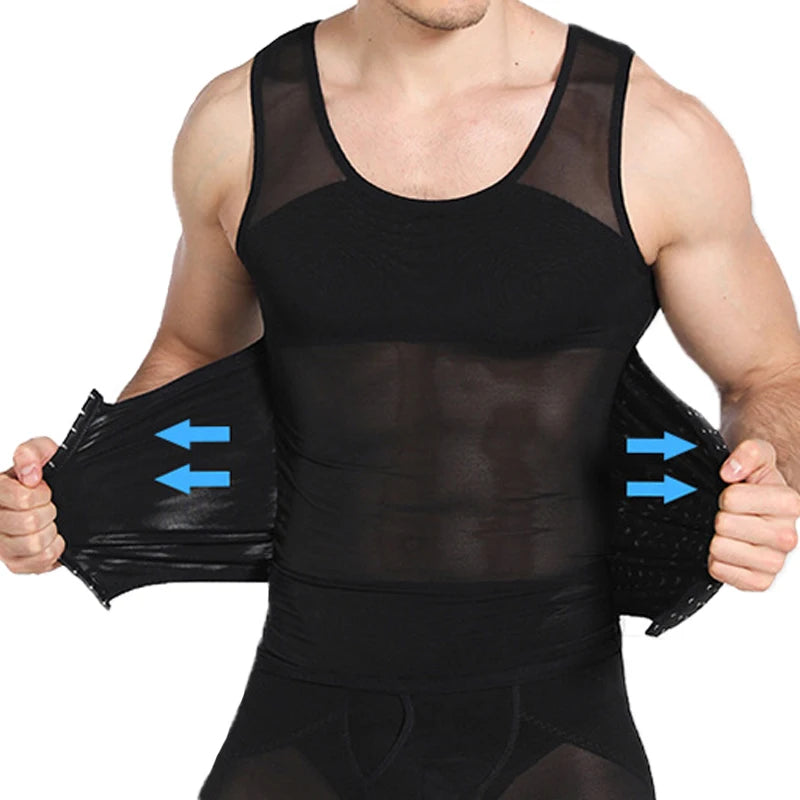 CXZD Waist Trainer Muscle Girdle Shirt Men Slimming Body Shaper Tummy Vest Mesh Chain Corset Correction Abdomen Tank Top