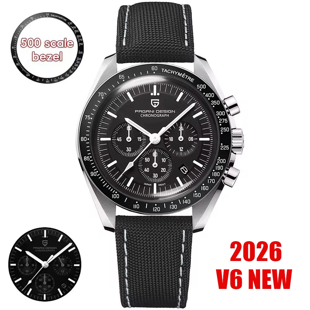 2026 New PAGANI DESIGN Moon V6 Men's Watches Luxury Quartz Watch For Man Chronograph VK63 AR Sapphire Mirror Luminous