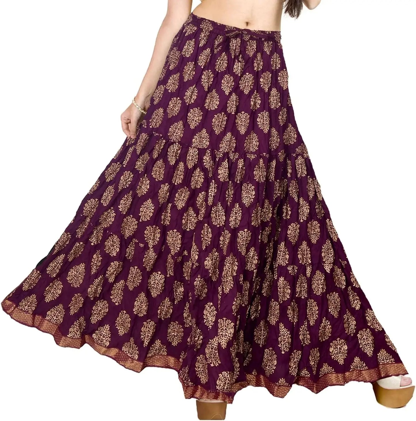 Flowy Long Skirt for Women A Line Casual Beach Party Holiday Maxi Skirts (S113-P)