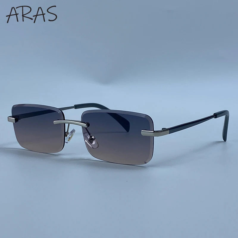 Rimless Rectangle Sunglasses Women 2026 Luxury Designer Fashion Retro Metal Sun Glasses Trendy Y2K Shades Small Frame Eyewear