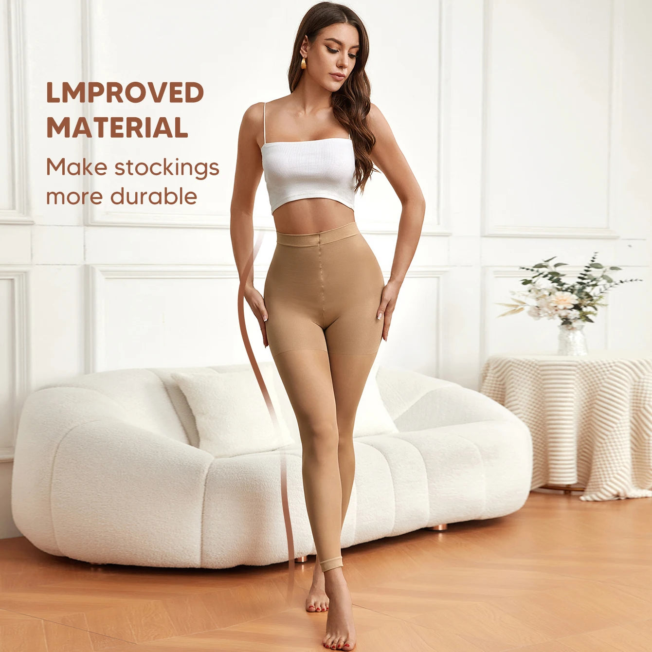 Women's Sheer Footless Tights Seamless High Waisted Control Top Pantyhose Run Resistant Dance Tights