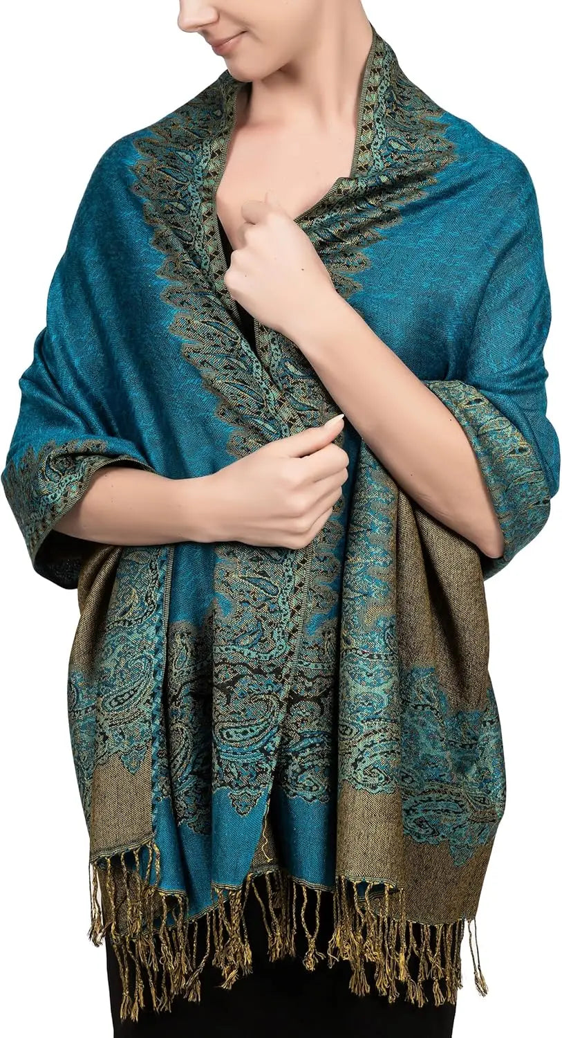 Reversible Paisley Pashmina Rave Scarf – Exotic Indian Shawls and Wraps for Evening Dresses, Festivals, All Seasons