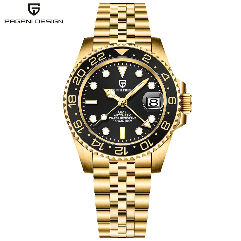 PAGANI DESIGN PD-1662 Luxury GMT Men Mechanical Wristwatch Sapphire Glass Stainless Steel 100M Waterproof Automatic Watches