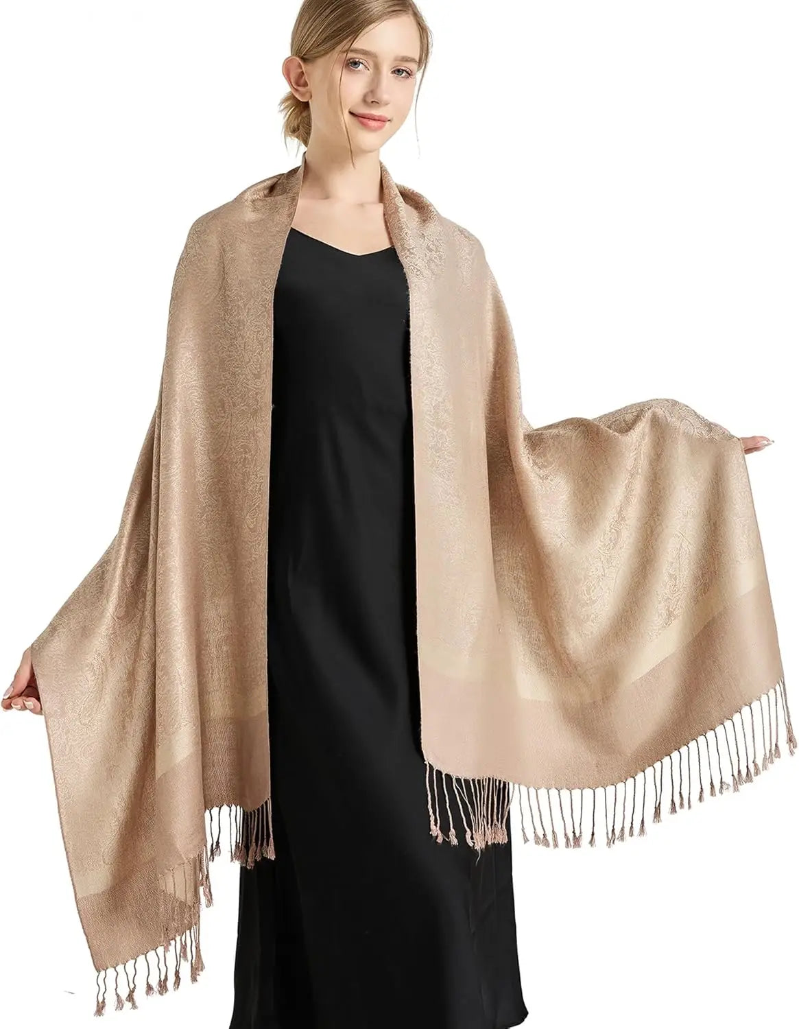 Silky Paisley Pashmina Shawl Scarf-Women's Soft Double-side Jacquard Pashminas Wrap for Evening Dress Travel Shawl
