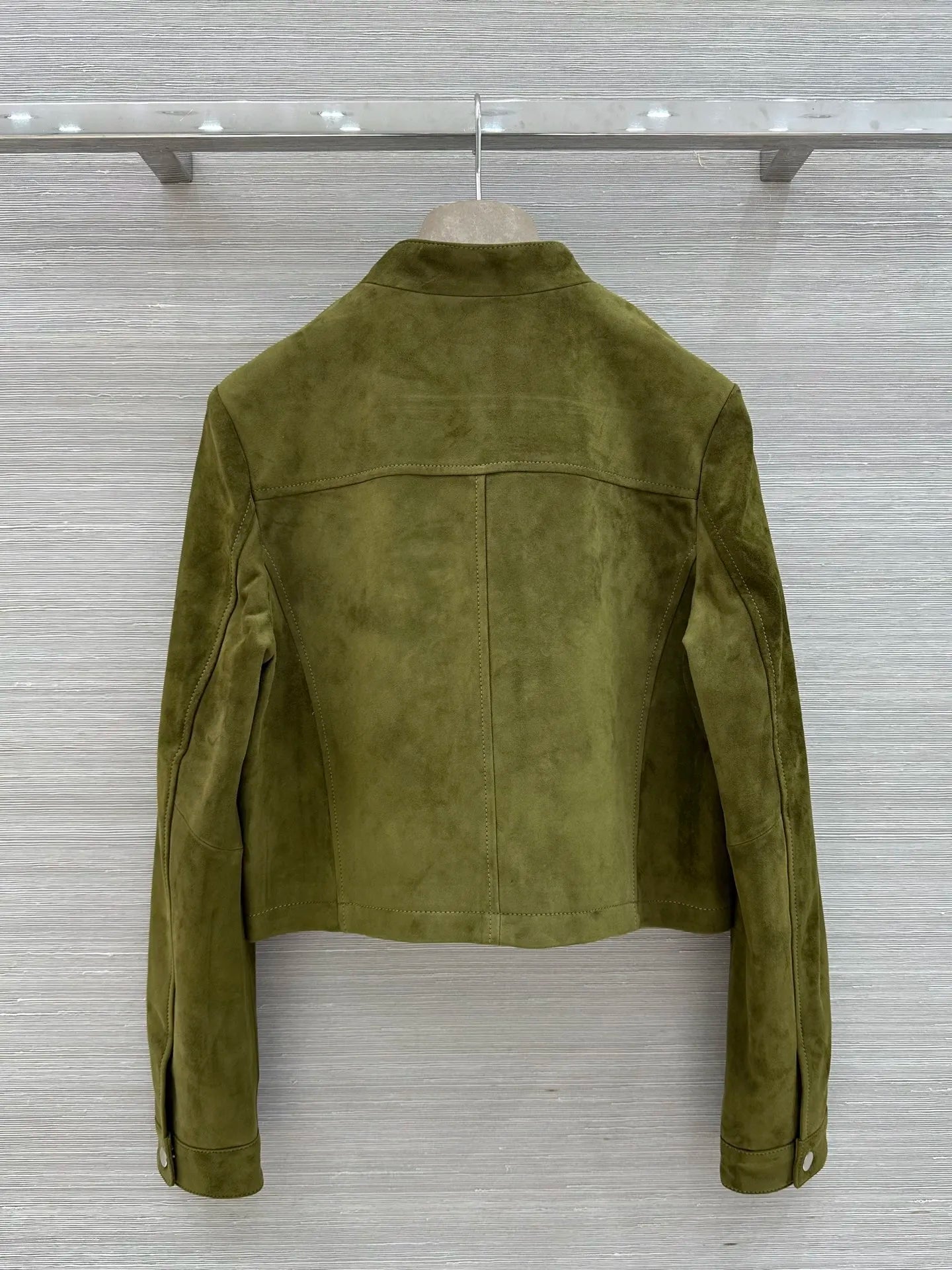Women's Pure Color Leather Long Sleeve Stand Collar Zipper Short Jacket Autumn Winter Fashion Elegant Style 26713204