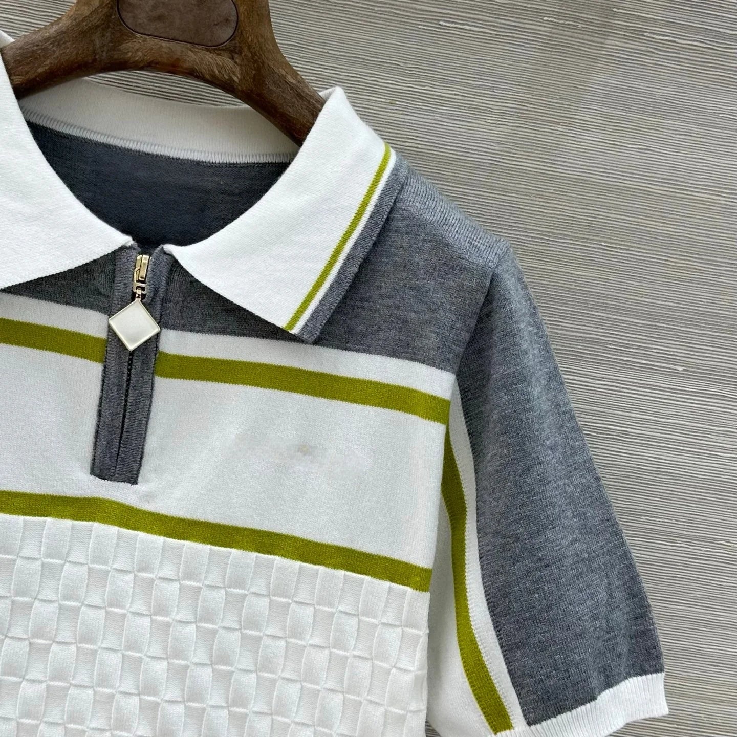 Ladies Knitted Short Sleeve Lapel  Collared Zipper Top with Elastic Waist Short Skirt Set Spring Summer Fashion Casual 2651836