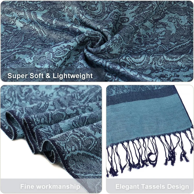 Silky Paisley Pashmina Shawl Scarf-Women's Soft Double-side Jacquard Pashminas Wrap for Evening Dress Travel Shawl