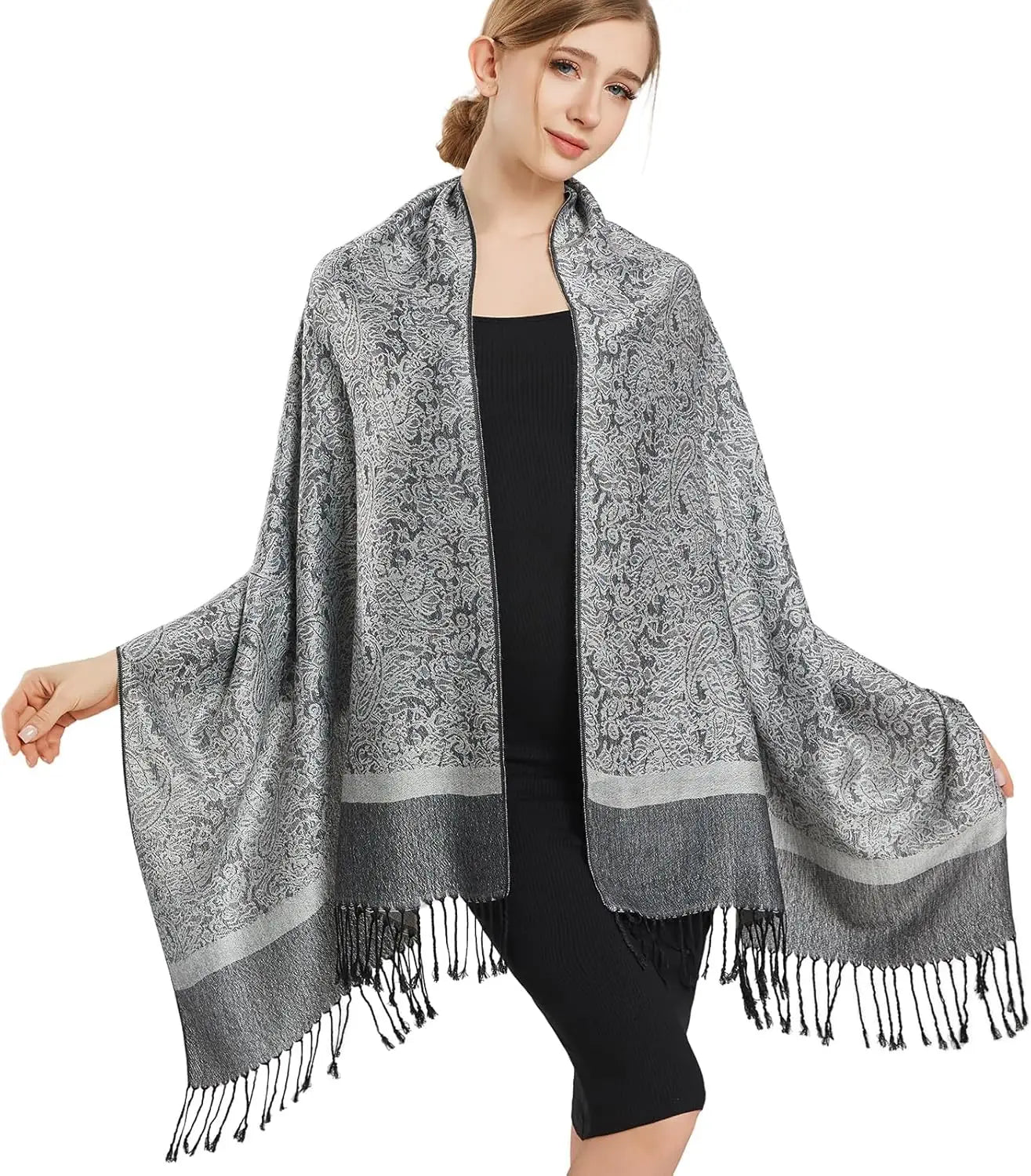 Silky Paisley Pashmina Shawl Scarf-Women's Soft Double-side Jacquard Pashminas Wrap for Evening Dress Travel Shawl