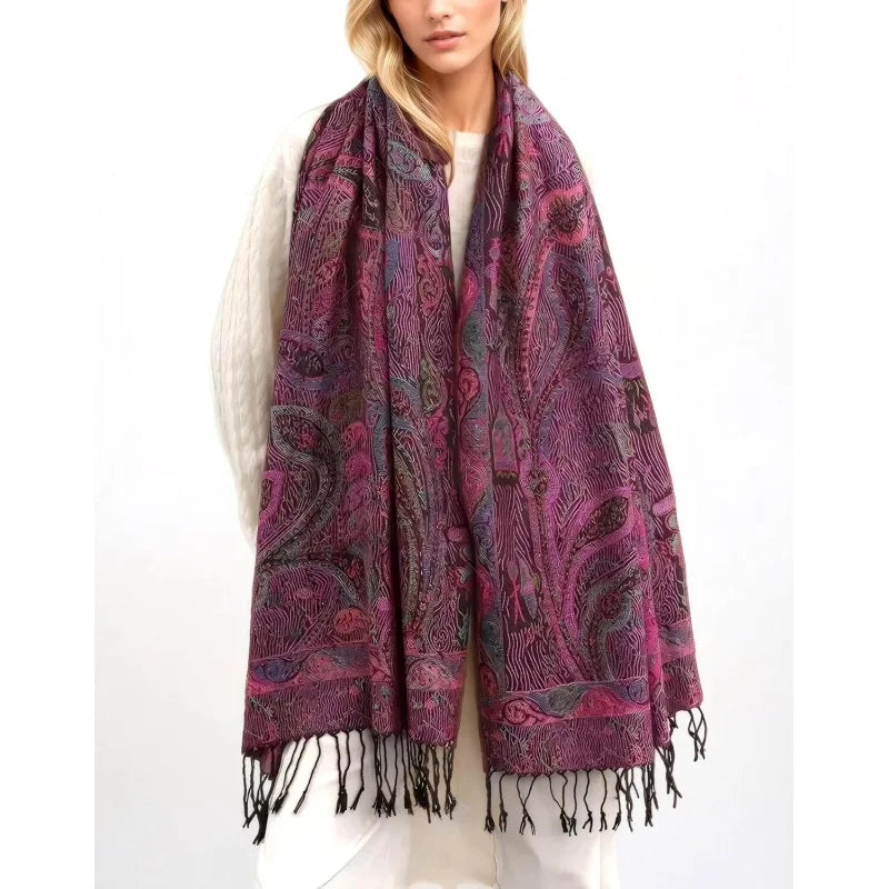 Reversible Paisley Pashmina Rave Scarf – Exotic Indian Shawls and Wraps for Evening Dresses, Festivals, All Seasons