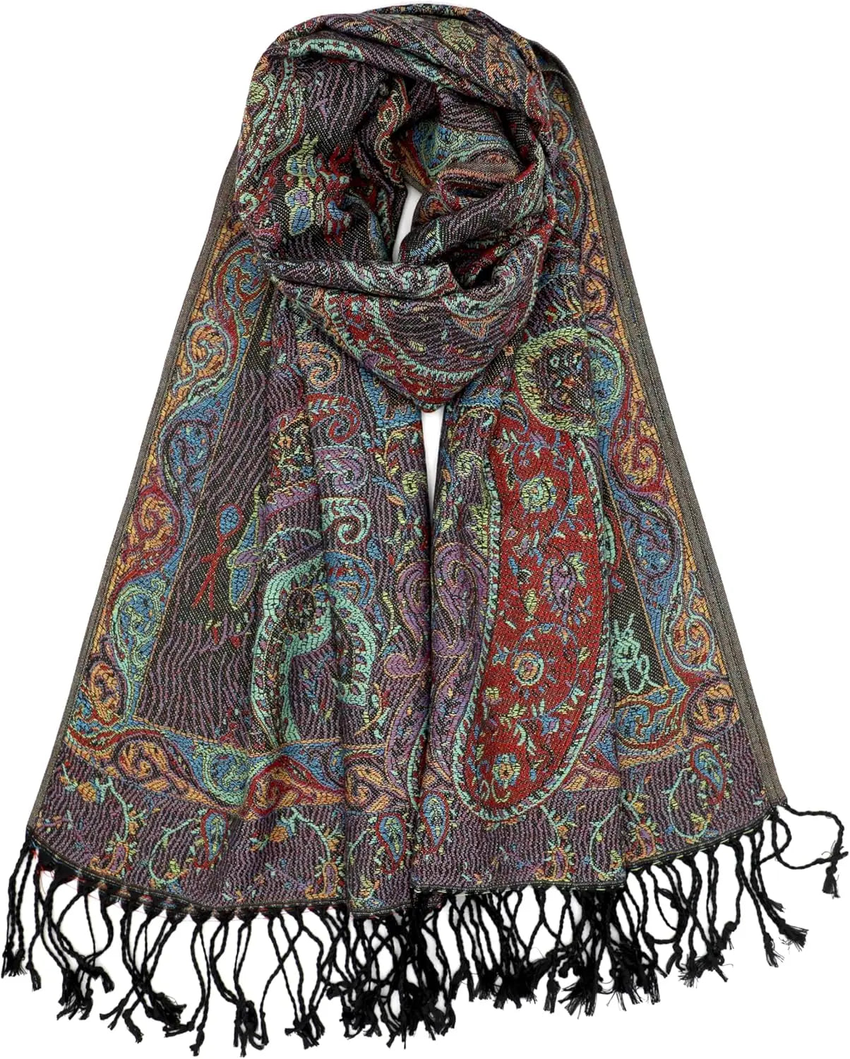 Reversible Paisley Pashmina Rave Scarf – Exotic Indian Shawls and Wraps for Evening Dresses, Festivals, All Seasons