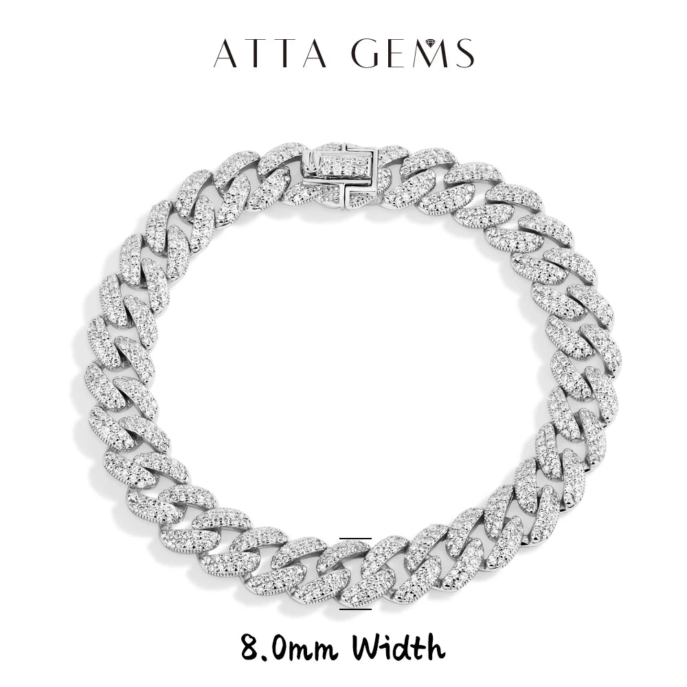 ATTAGEMS Moissanite Cuba Chain 100%S925 Sterling Silver for Man Women Classic Tennis Bracelet Fine Jewelry