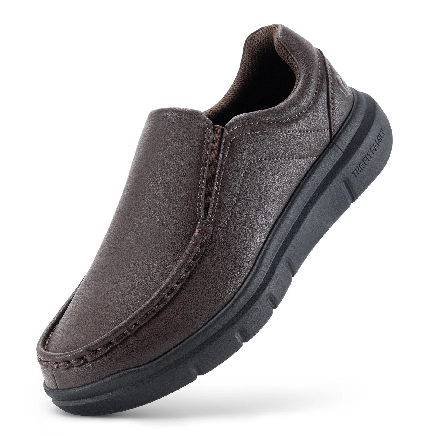 FitVille Men Wide Fit Leather Slip On Casual Loafers, Lightweight Arch Support Walking Shoes, Orthopedic Pain Relief Shoes for Swollen Feet & High Instep