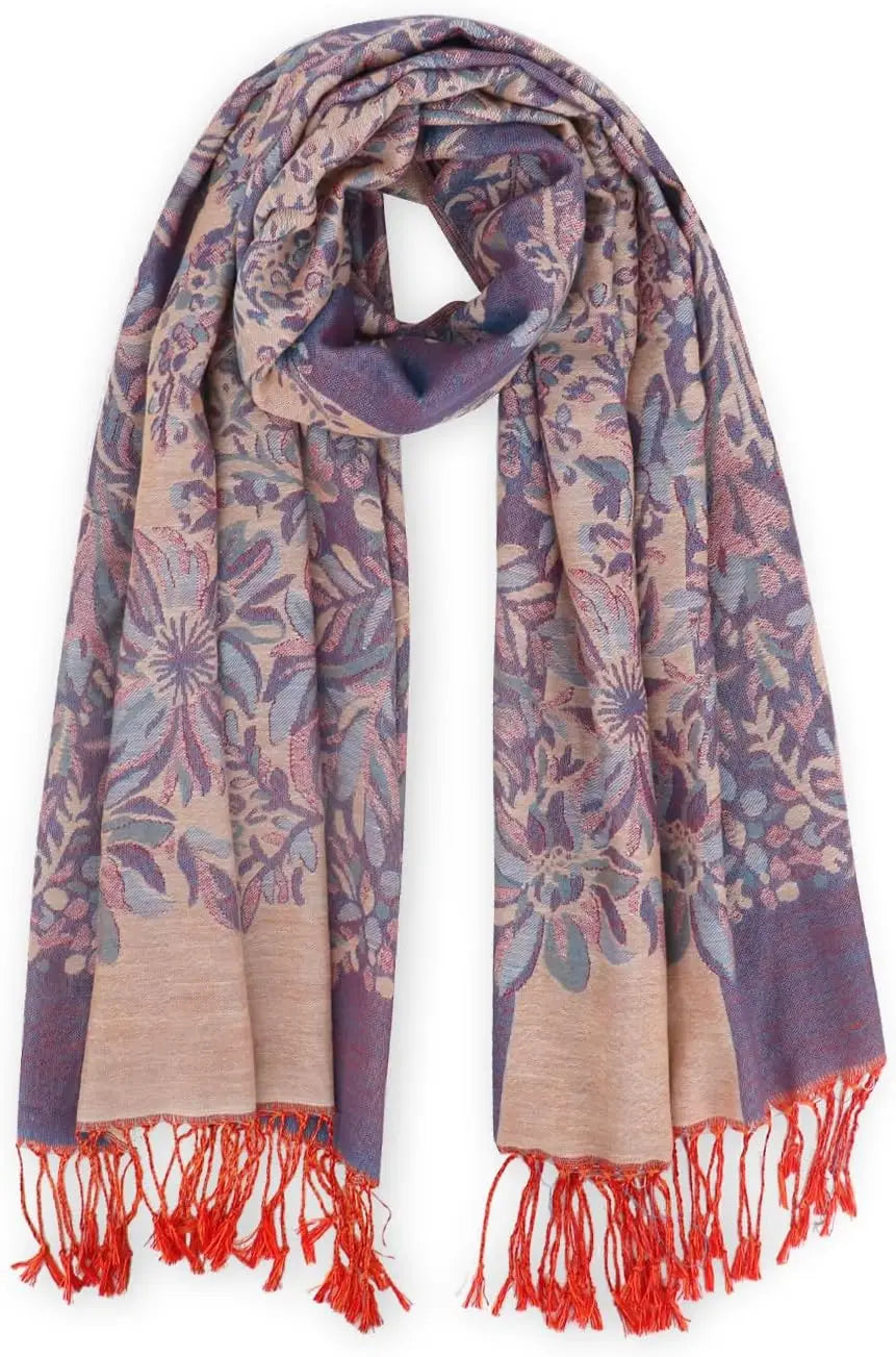 Silky Paisley Pashmina Shawl Scarf-Women's Soft Double-side Jacquard Pashminas Wrap for Evening Dress Travel Shawl