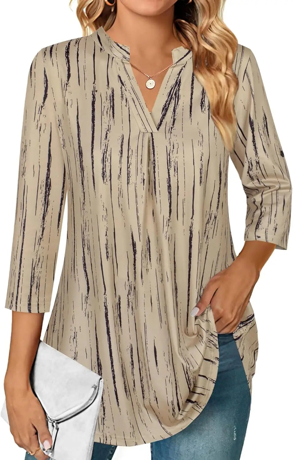 Women's Top Dressy Casual 3/4 Sleeve V Neck Chiffon Shirt Work Blouses