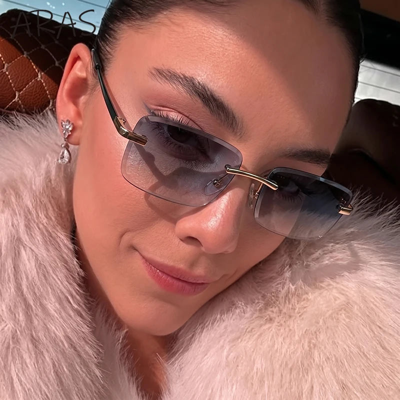 Rimless Rectangle Sunglasses Women 2026 Luxury Designer Fashion Retro Metal Sun Glasses Trendy Y2K Shades Small Frame Eyewear