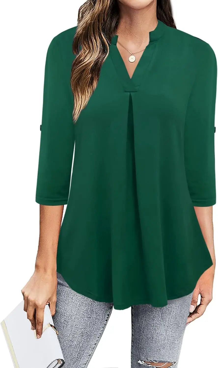Women's Top Dressy Casual 3/4 Sleeve V Neck Chiffon Shirt Work Blouses