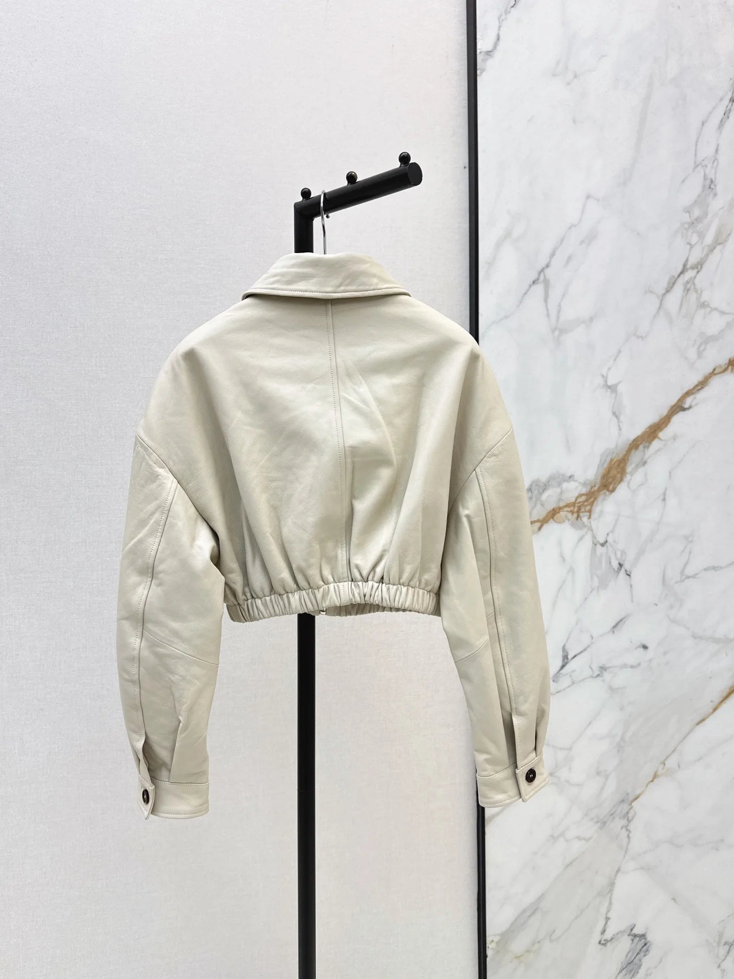 Women's Pure Color Leather Long Sleeve Notch Collar Zipper Short Top Autumn Winter Fashion Elegant Style 2671446