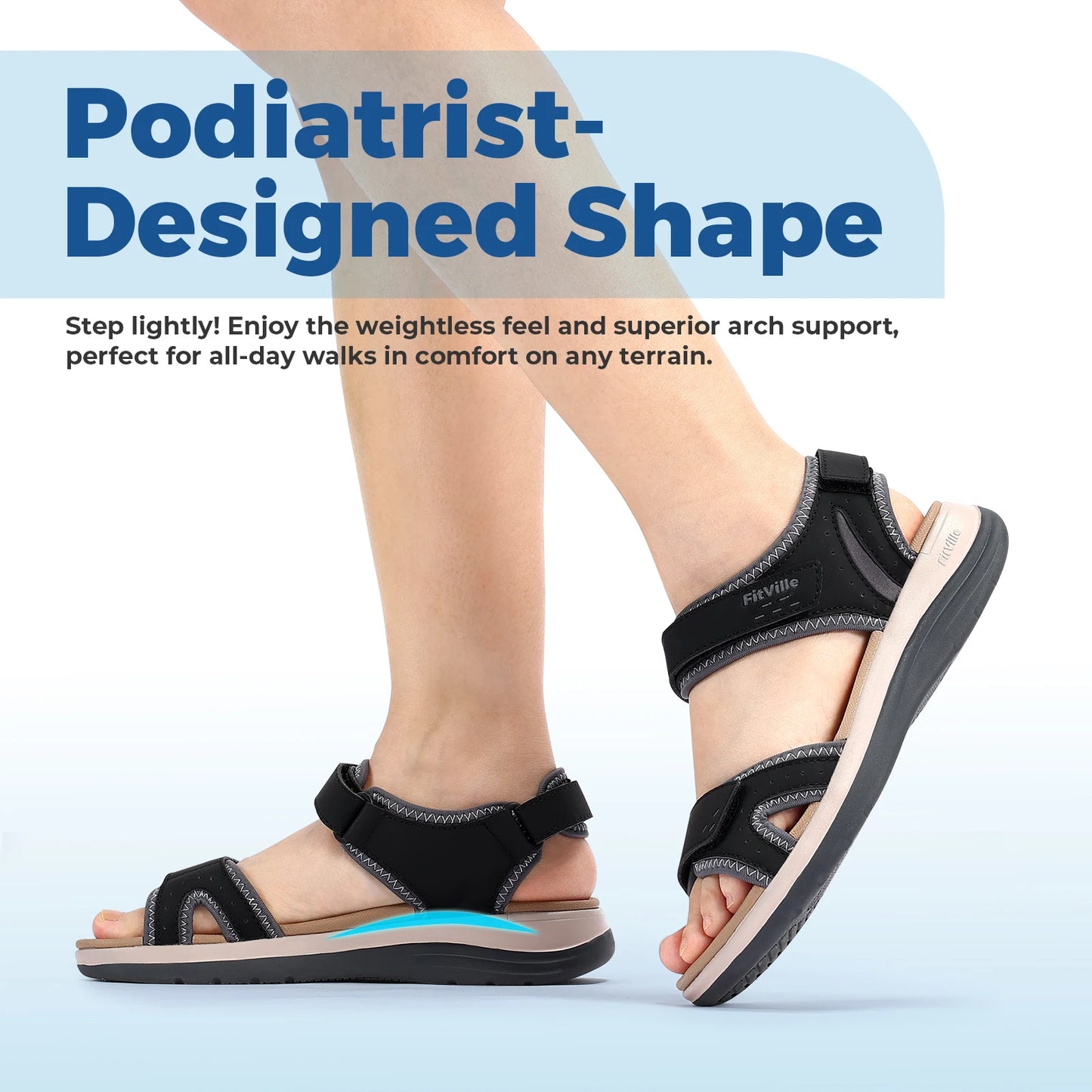 FitVille Women's Sandals Adjustable Ankle Strap for Swollen and Flat Feet Wide Arch Support Open Toe Orthopedic Sandals