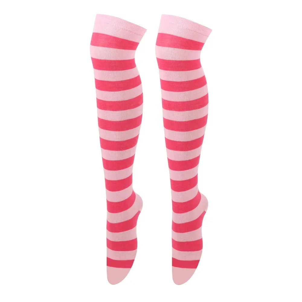 Womens Striped Thigh High Stockings Ladies Girls Black White pink Long Over Above Knee Socks femboy Cosplay Lolita Harajuku Y2k