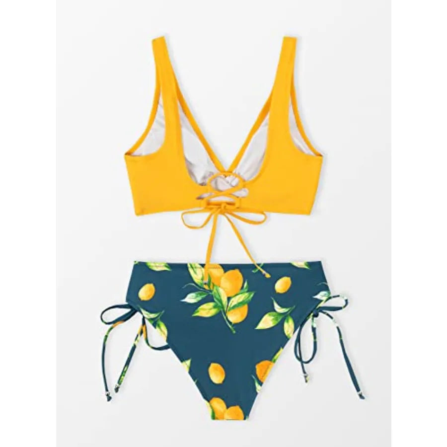 Women's Bikini Swimsuit Front Cross Lace Up Two Pcs Bathing Suit