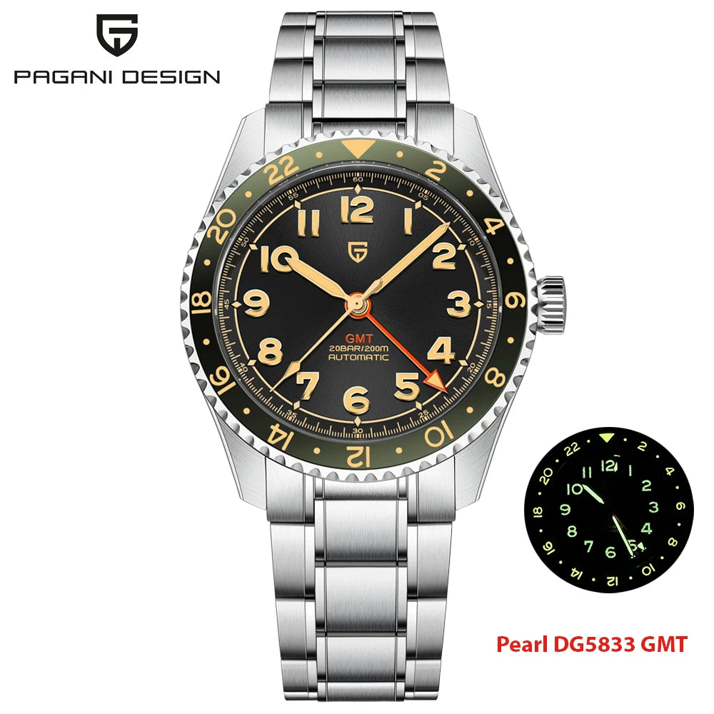 PAGANI DESIGN PD1784 Men’s GMT Automatic Mechanical Watch DG5833 Stainless Steel Sapphire Crystal Waterproof Local Delivery