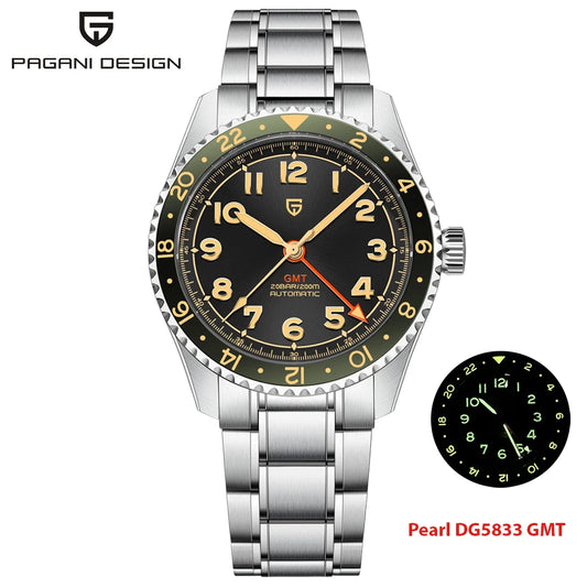 PAGANI DESIGN PD1784 Men’s GMT Automatic Mechanical Watch DG5833 Stainless Steel Sapphire Crystal Waterproof Local Delivery