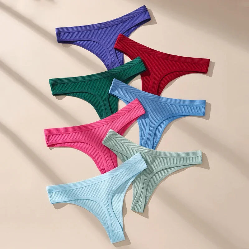7Pcs Women Cotton Thongs Panties Striped Underwear Sexy Underpants Black Panty Soft G-Strings Plus Size Tanga Female Lingerie