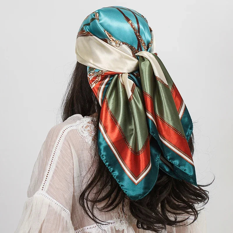 "Luxury Brand Square Silk Scarf Women Shawl 90*90cm Cashew Print Kerchief Femme HeadScarf Foulard Satin Bandana Hijab random "