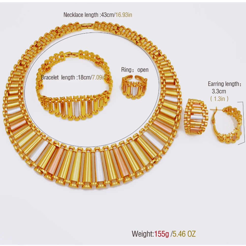 GZJPEI 4 Pcs/set Geometric Striped Jewelry Set 18K Gold Plated Hollow Out Design Jewelry For Women Birthday Gift 2026 Trendy