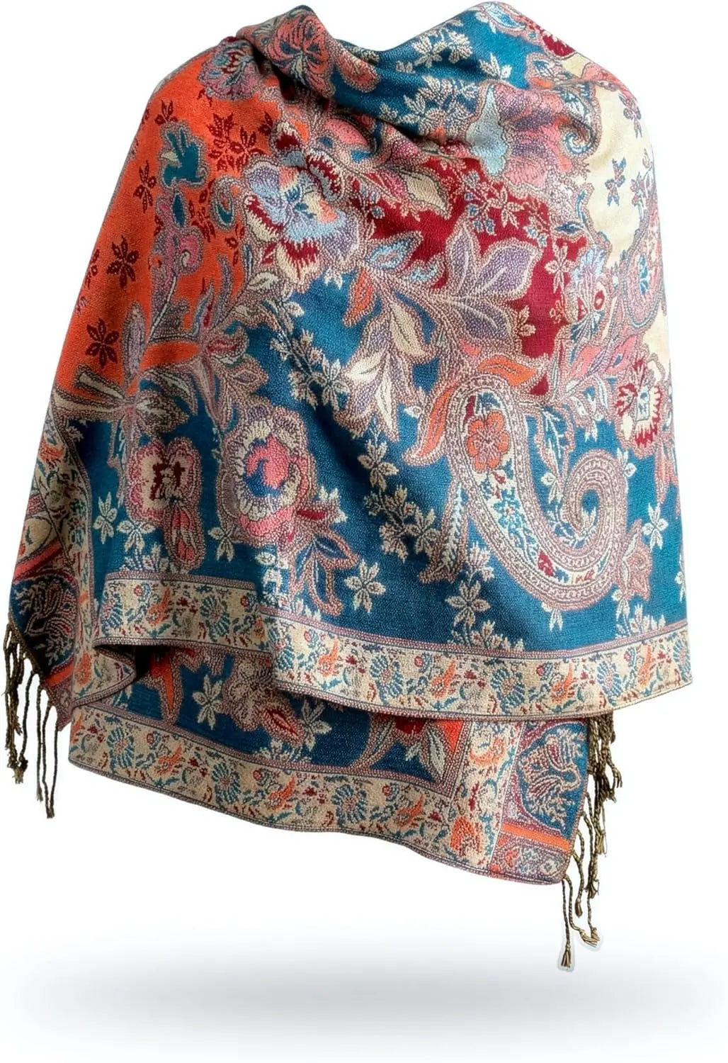 Reversible Paisley Pashmina Rave Scarf – Exotic Indian Shawls and Wraps for Evening Dresses, Festivals, All Seasons