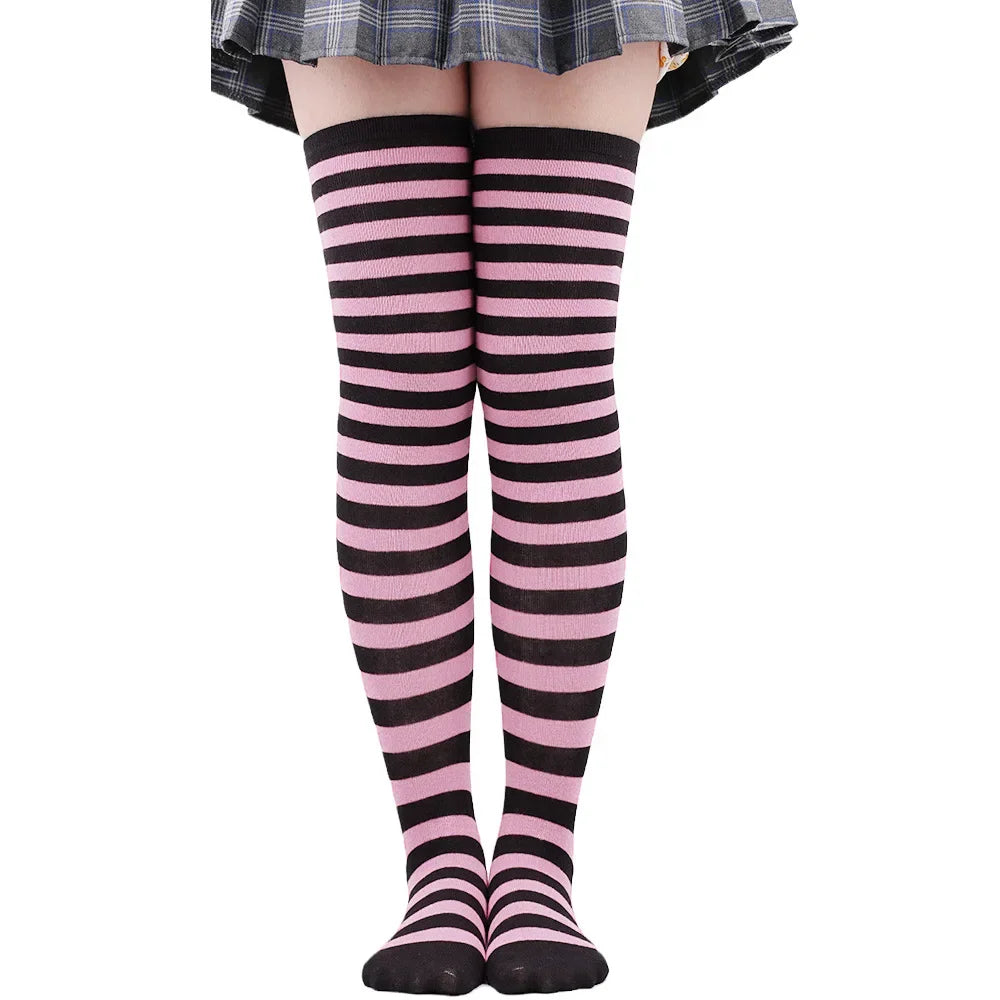 Womens Striped Thigh High Stockings Ladies Girls Black White pink Long Over Above Knee Socks femboy Cosplay Lolita Harajuku Y2k