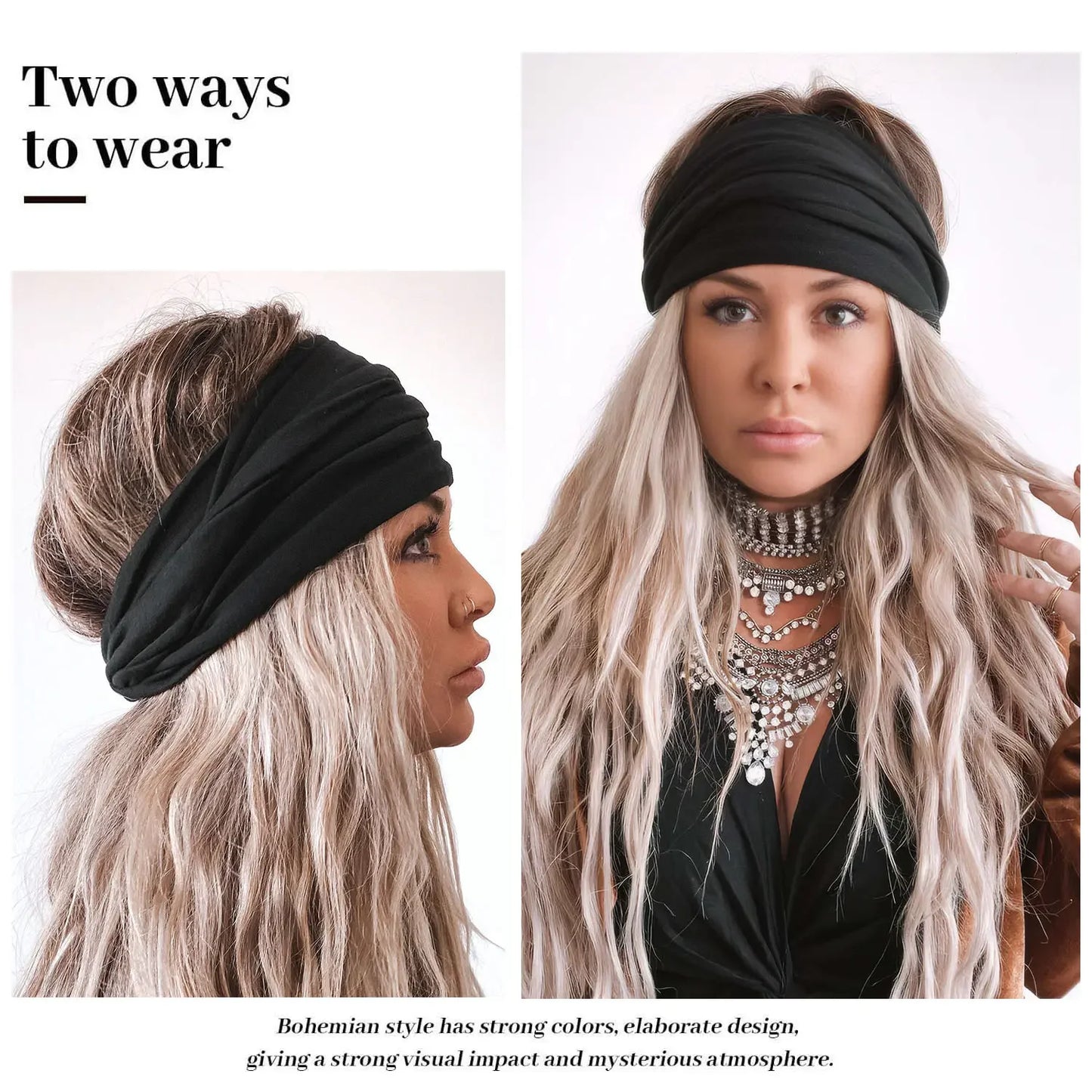 Wide Headband Women's Fashionable Bohemian Thick Hairband/ Large African Sports Yoga Turban Headwrap Hair Accessory (DARK GRAY)