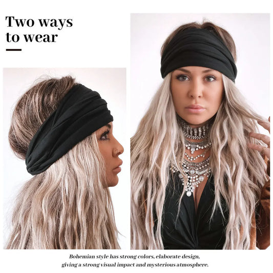 Wide Headband Women's Fashionable Bohemian Thick Hairband/ Large African Sports Yoga Turban Headwrap Hair Accessory (DARK GRAY)