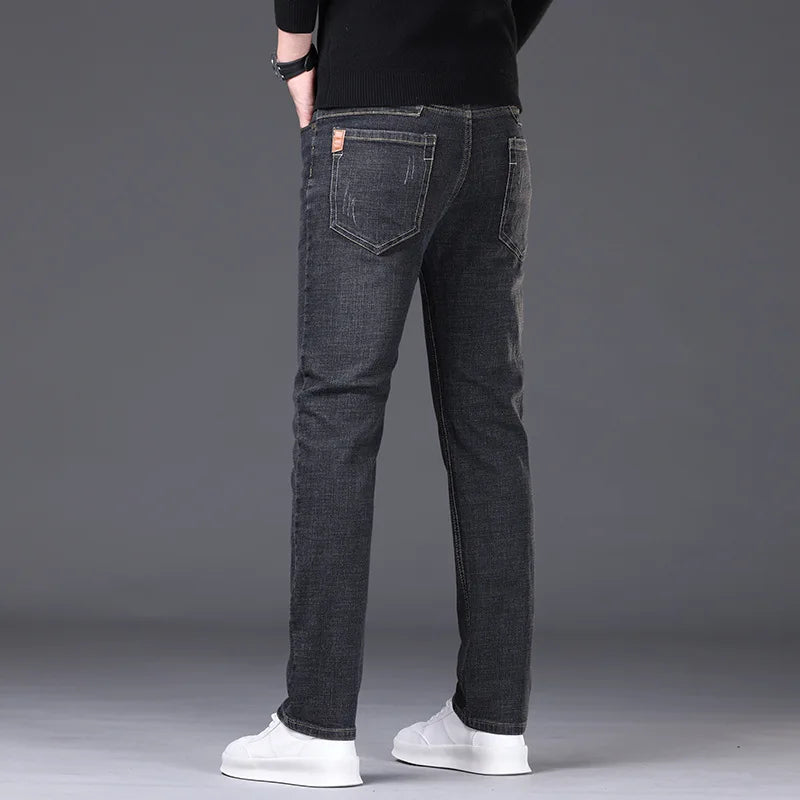 Spring Autumn Business Men Jeans Casual Straight Stretch Classic Black/ Sky Blue/ Grey Work Denim Trousers Brand Clothing