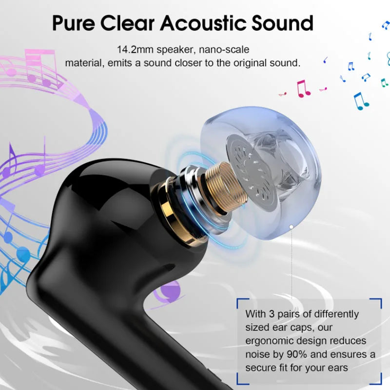K66 Noise Cancelling Earbuds, 90% ANC Reduction, 14.2mm Hi-Res Sound, BT 5.3, IPX7 Waterproof, 48H Playtime