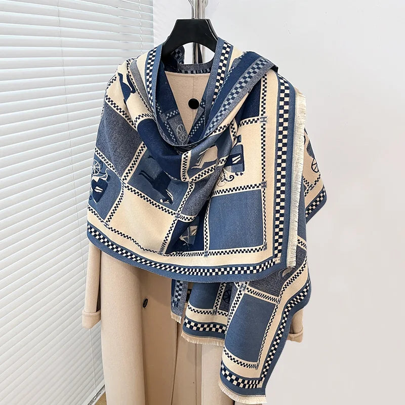 Luxury Warm Poncho Cashmere Winter Women Scarf Horse Print Shawl Wraps Female Thick Pashmina Blanket Bufanda Travel Echarpe 2024