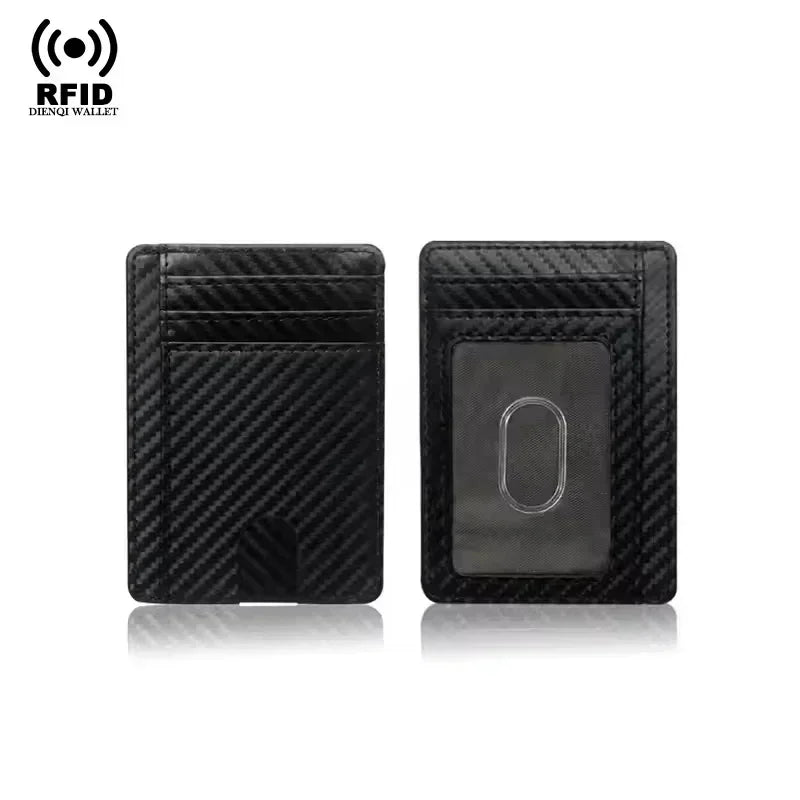 RFID Blocking Wallet Men ID Credit Card Holders Pu Leather Carbon Fiber