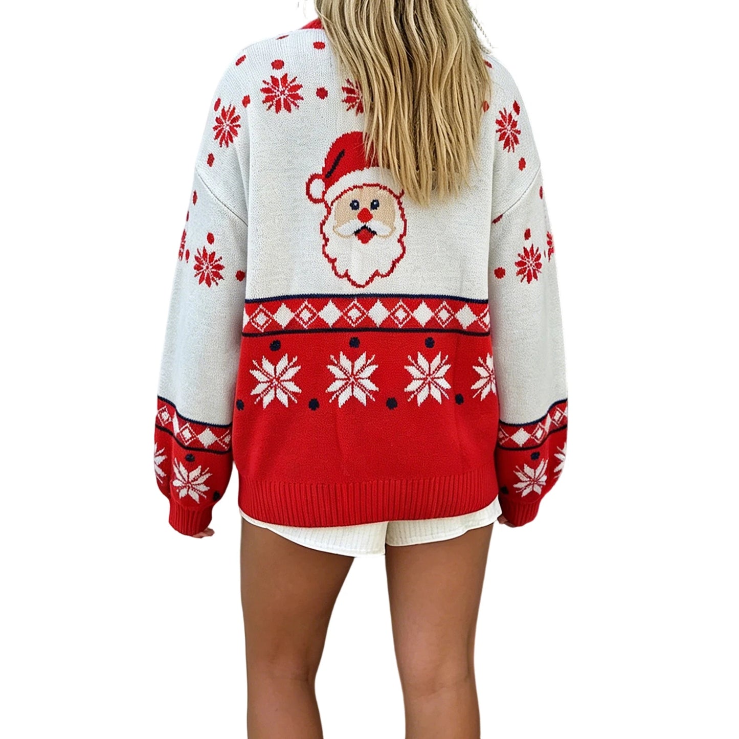 Christmas Cardigan Santa Pattern Crew Women