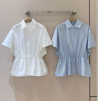 Women's Short Sleeve Button-Up Lapel  Collar Solid Color Top Spring Summer Casual Fashion Elegant Pure Color Shirt 2661765