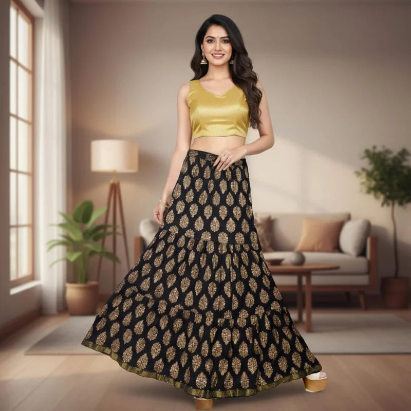 Flowy Long Skirt for Women A Line Casual Beach Party Holiday Maxi Skirts (S113-P)