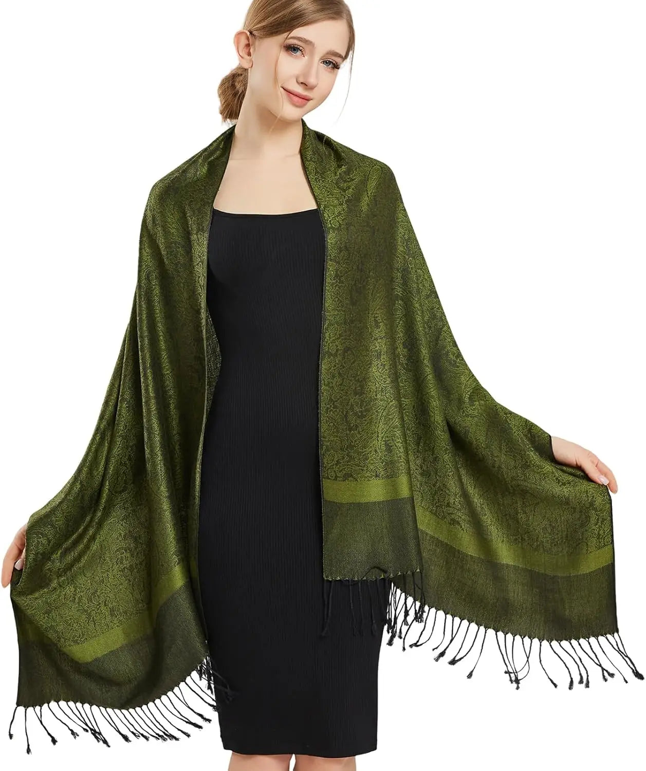 Silky Paisley Pashmina Shawl Scarf-Women's Soft Double-side Jacquard Pashminas Wrap for Evening Dress Travel Shawl