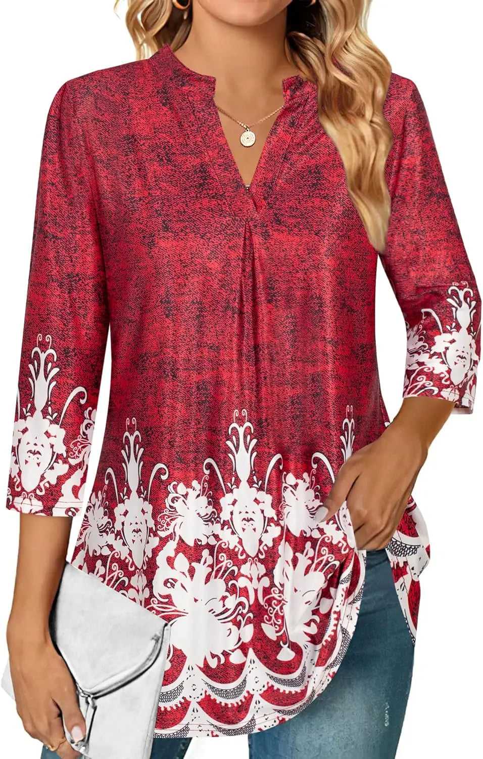 Women's Top Dressy Casual 3/4 Sleeve V Neck Chiffon Shirt Work Blouses