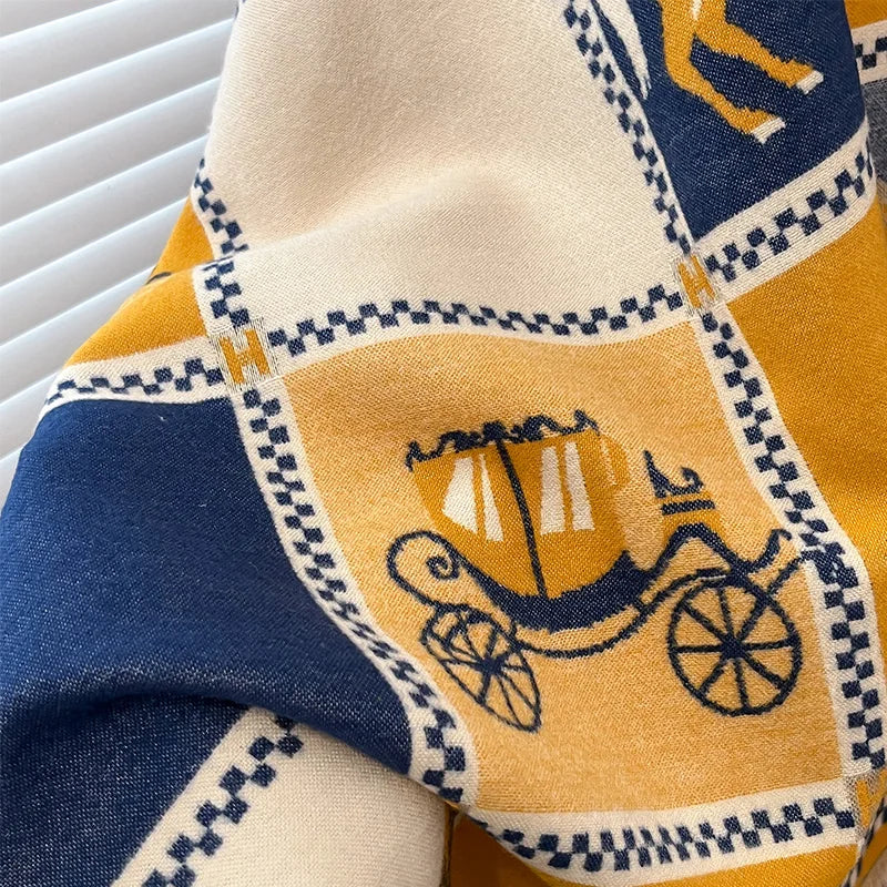Luxury Warm Poncho Cashmere Winter Women Scarf Horse Print Shawl Wraps Female Thick Pashmina Blanket Bufanda Travel Echarpe 2024