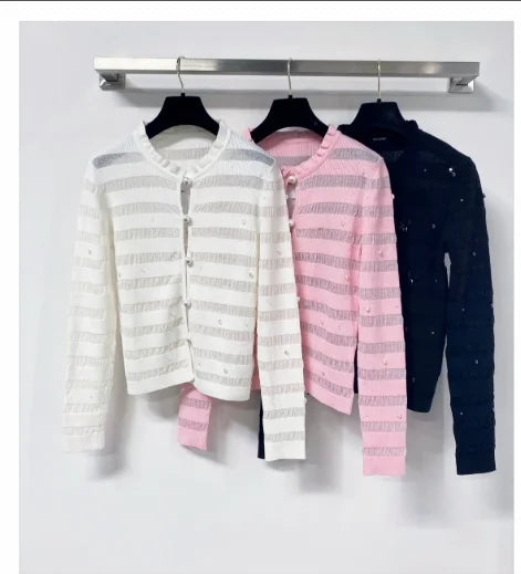Women's Knitted Upper Sleeve Round Neck Button Top Spring and Autumn Fashion Casual Elegant Style 2671401