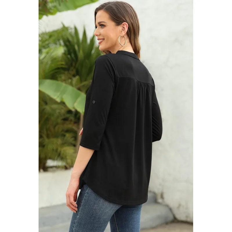 Women's Top Dressy Casual 3/4 Sleeve V Neck Chiffon Shirt Work Blouses