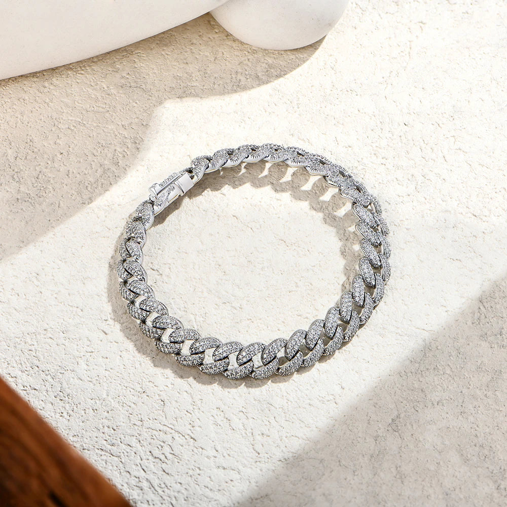 ATTAGEMS Moissanite Cuba Chain 100%S925 Sterling Silver for Man Women Classic Tennis Bracelet Fine Jewelry