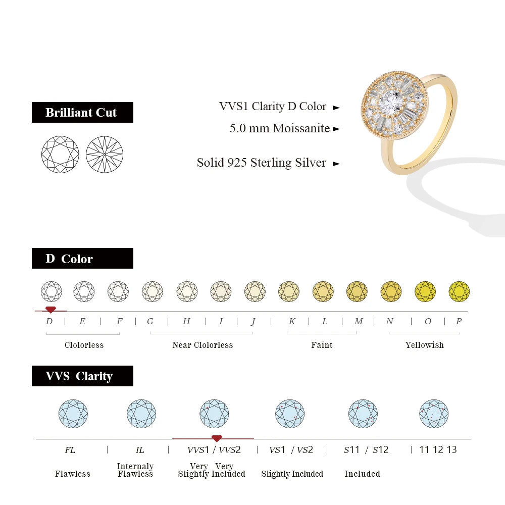 ATTAGEMS Round Cut 0.5CT Full Moissanite Ring DVVS1 Real 925 Sterling Silver for Women Engagement Fine Jewelry Shipping From USA