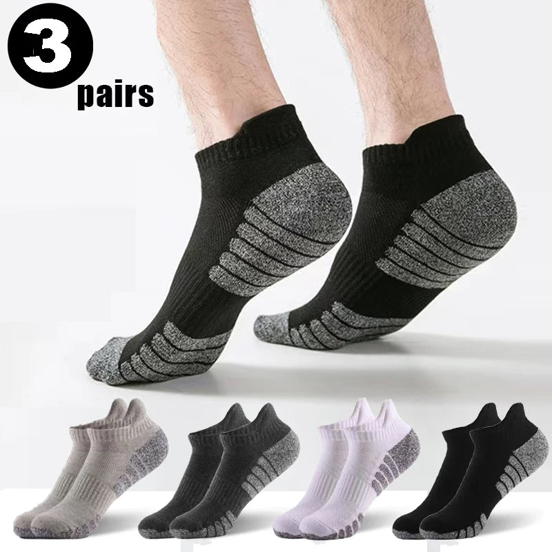 3 Pairs Professional Running Sports Fitness Ankle Socks Men's Towel Socks Outdoor Sports Short Socks Men And Women Socks GIFRS